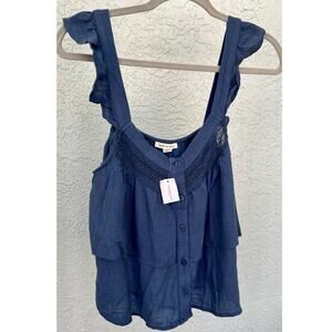 NWT American Eagle Ruffle Bohemian Top - Size Medium, Navy Blue